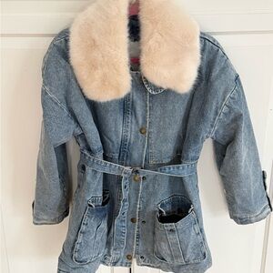 Denim Jacket with Faux Fur Collar
